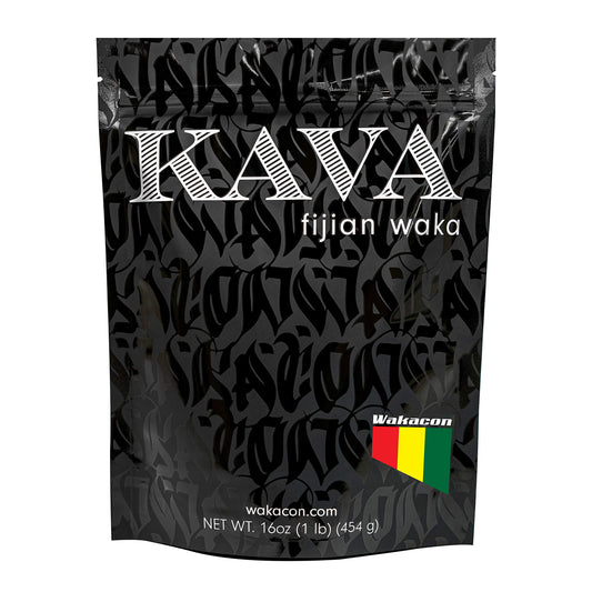 Wakacon Kava Waka Powder packaging showing premium Fiji kava for relaxing rituals