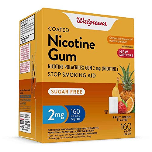 Walgreens fruit-coated gum piece close-up showing flavor and discreet use