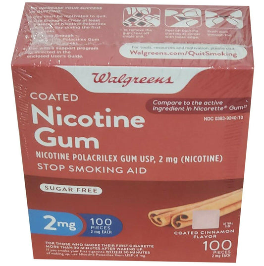 Walgreens nicotine replacement gum cinnamon 2 mg gum-pack relieves cravings and supports quitting.
