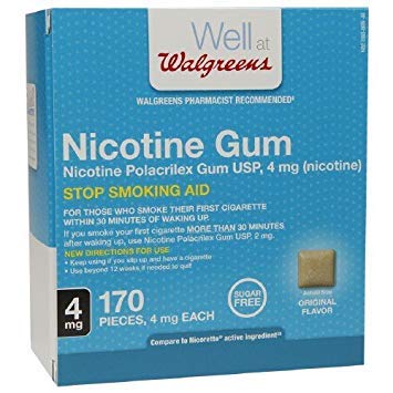 Walgreens Original Nicotine Gum 4 mg 170-count front view supports cravings management.