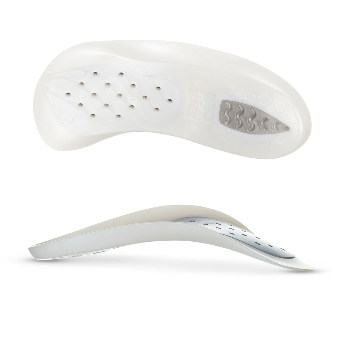 WalkFit Platinum orthotics with a gel heel cup for cushioning and stability.