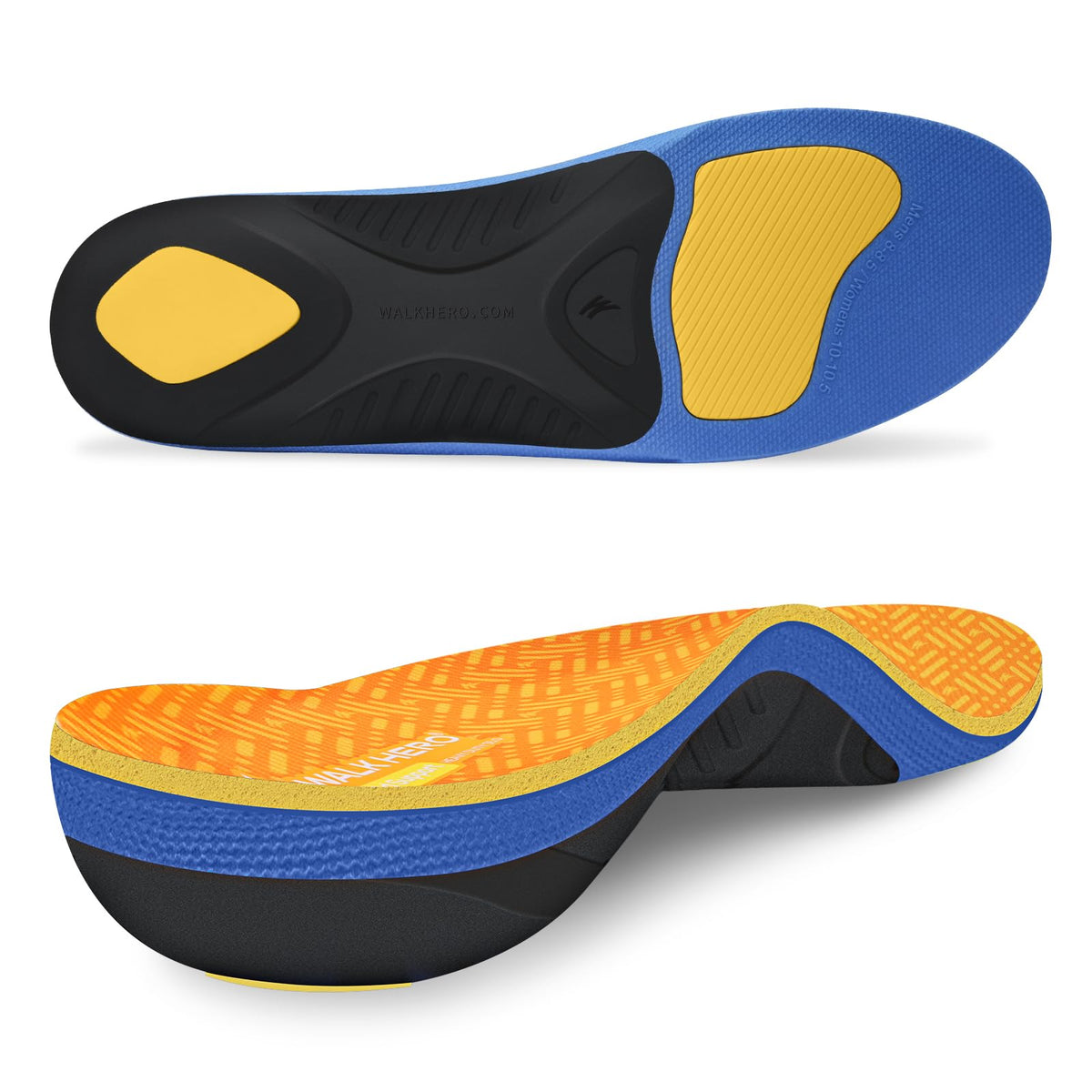 WalkHero heavy-duty arch support insole viewed from above for all-day stability.