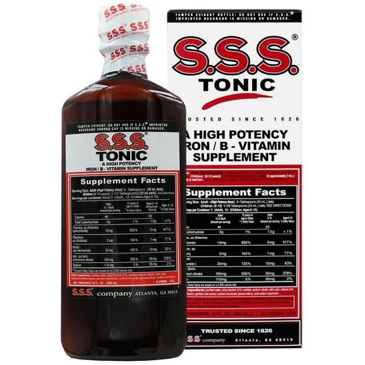 WANGHUI S.S.S. Tonic label closeup shows iron and B vitamin blend for daily support