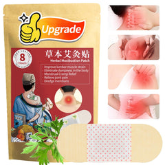 Wanhua Hall hot herbal moxibustion patches packaging shows natural mugwort ingredients for safe warmth.