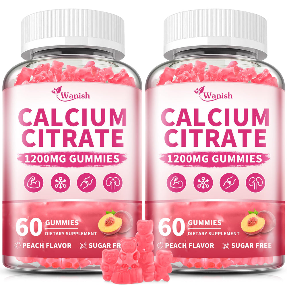 Wanish Calcium Citrate 1200 mg gummies bottle front shows high-bioavailability formula.