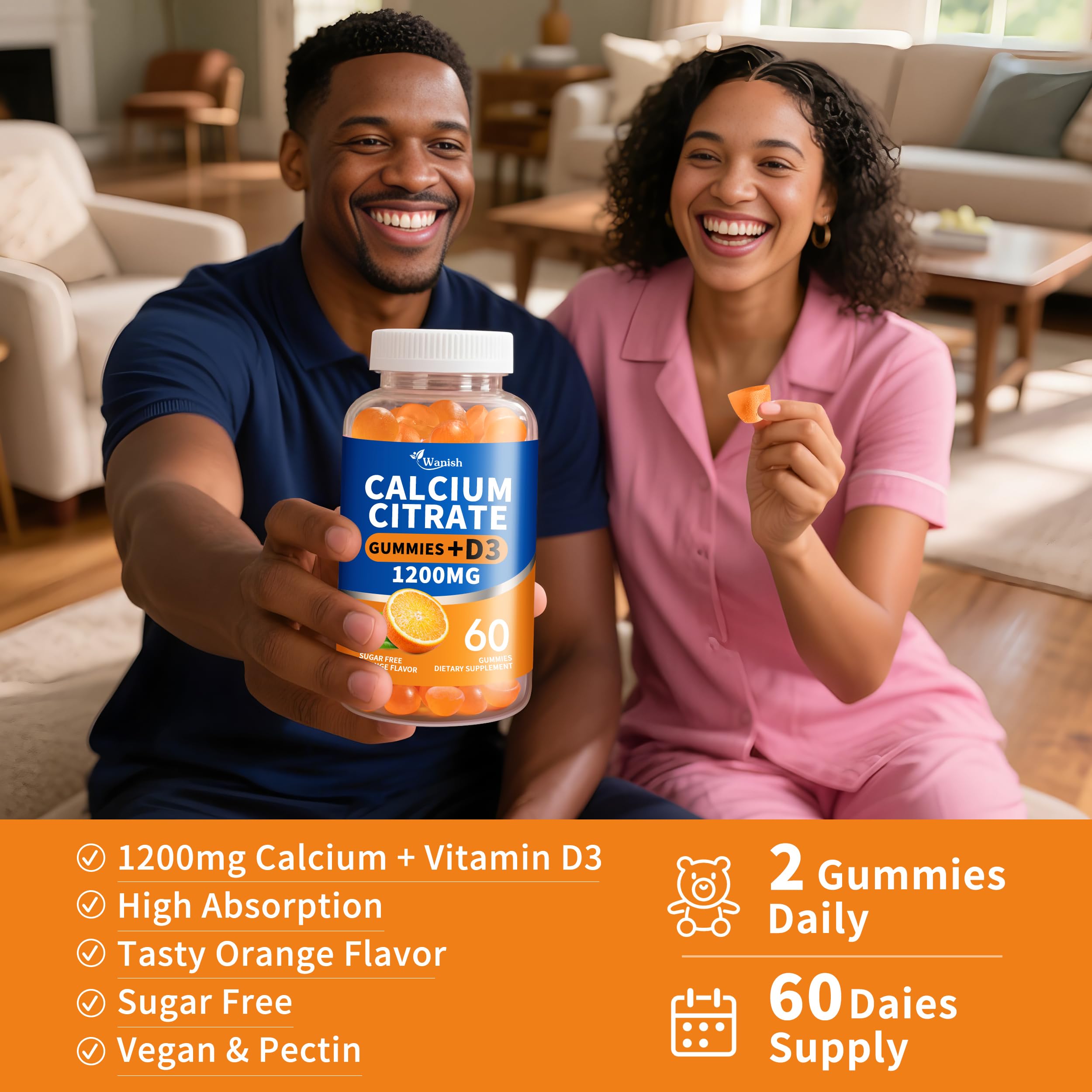 Wanish orange-flavor gummies serve as tasty, sugar-free daily nutrition option.