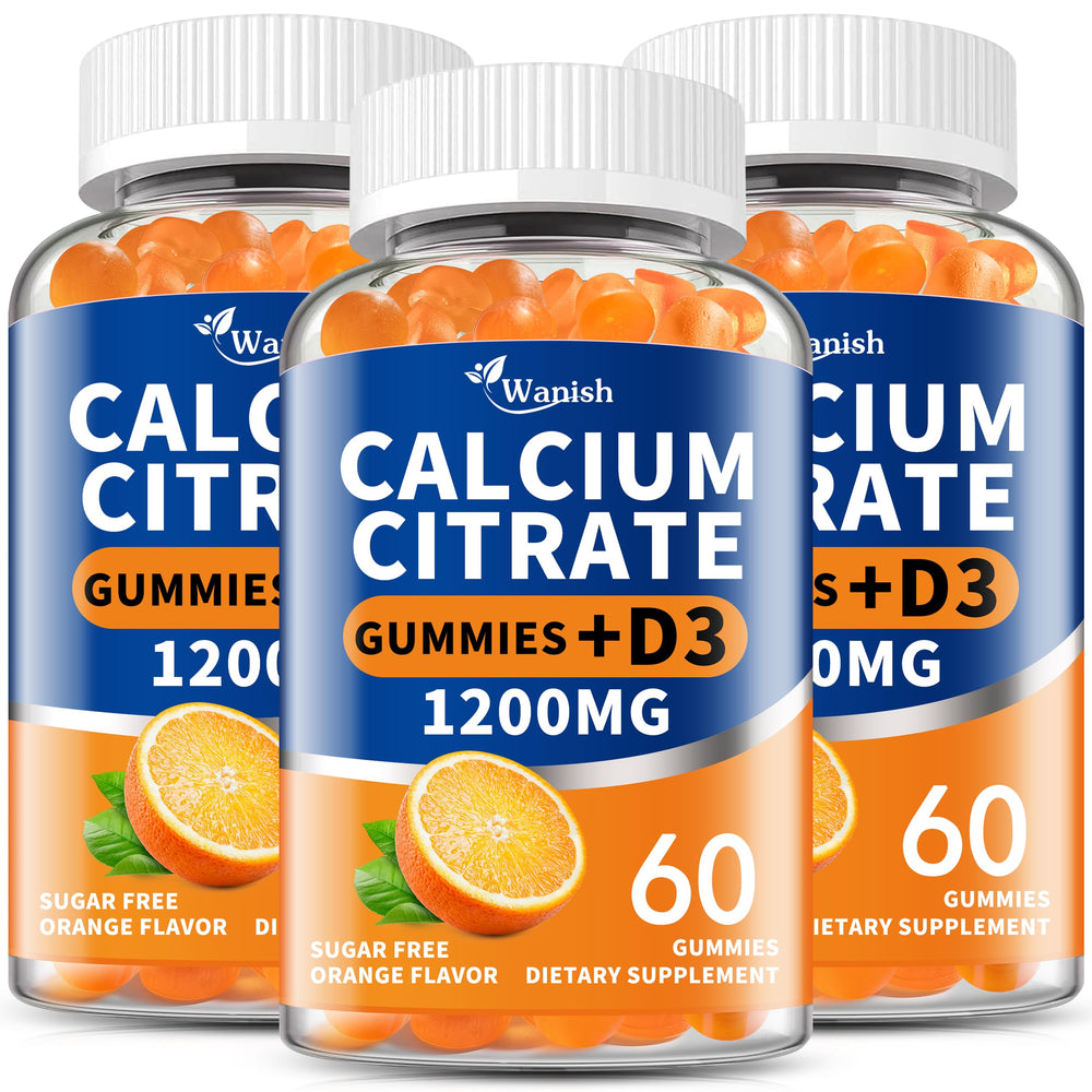 Wanish calcium citrate gummies bottle with orange flavor for daily calcium intake.