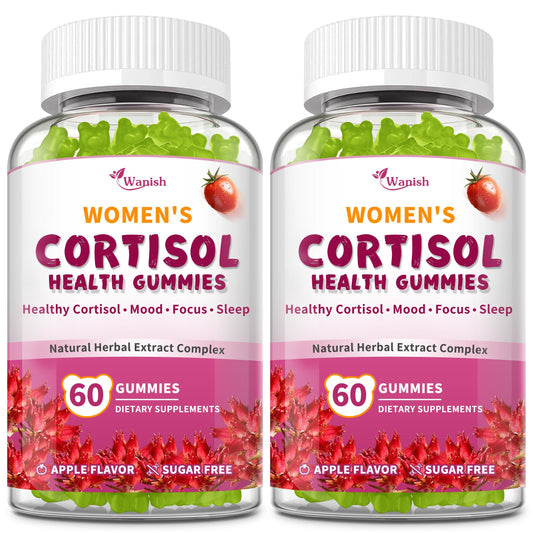 Wanish Cortisol Gummies for Women bottle with apple flavor for daily mood support.
