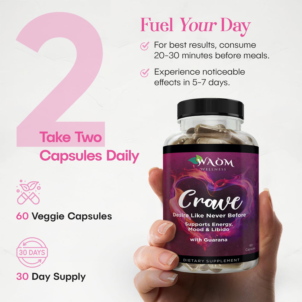 Waòm Wellness Crave ingredients Ashwagandha suggesting stress resilience and hormonal balance.