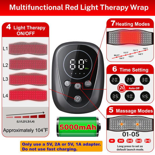 WAPAG red light therapy belt side view with extended belts for coverage