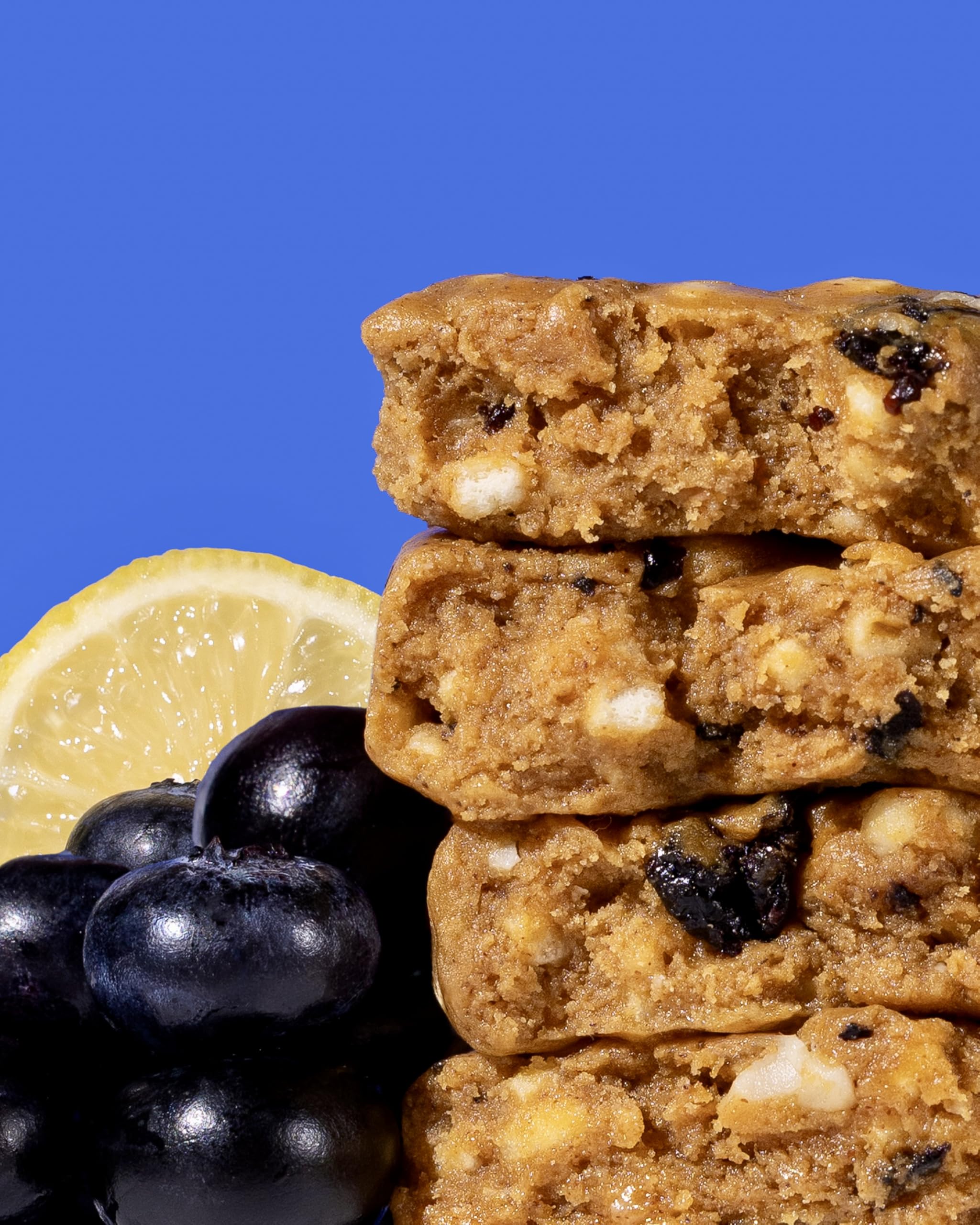 War on Sugar Lemon Blueberry Bar broken to reveal real fruit bits, a satisfying post-workout snack