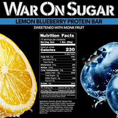 War on Sugar Lemon Blueberry Bar nutrition label highlighting 7g net carbs