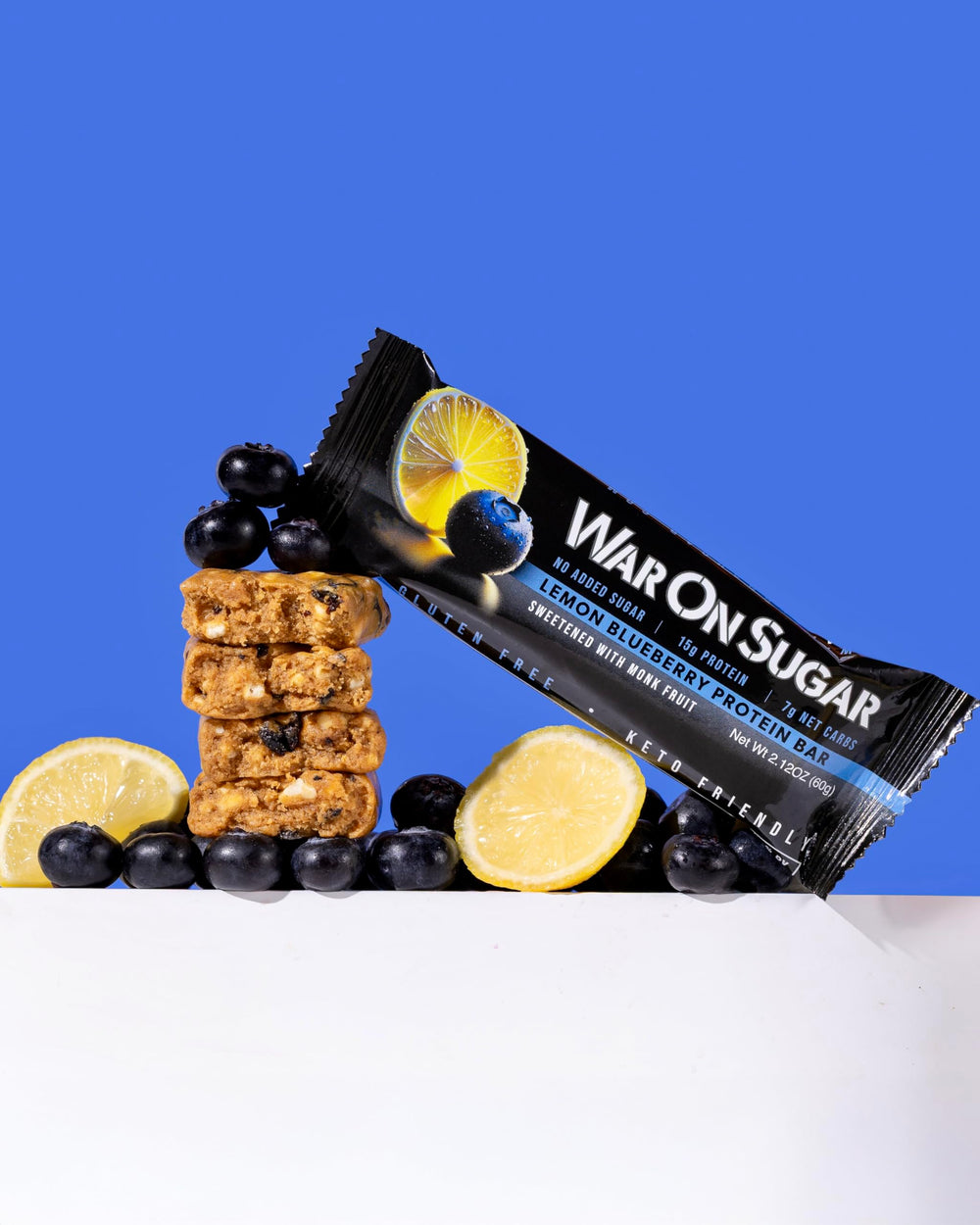 War on Sugar Lemon Blueberry Box 12-count on shelf for convenient snacking