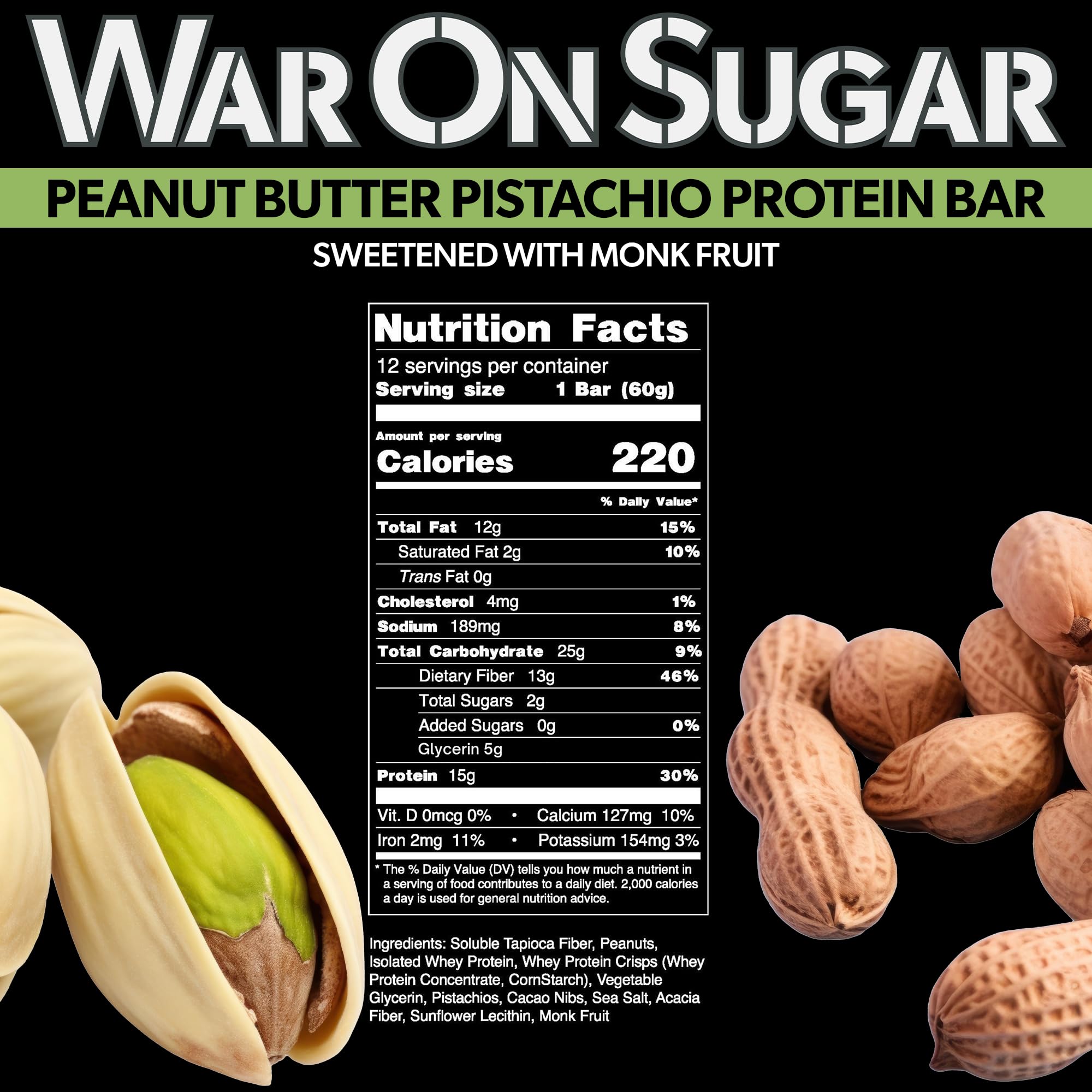 Close-up of War on Sugar bar with peanut butter and pistachio.
