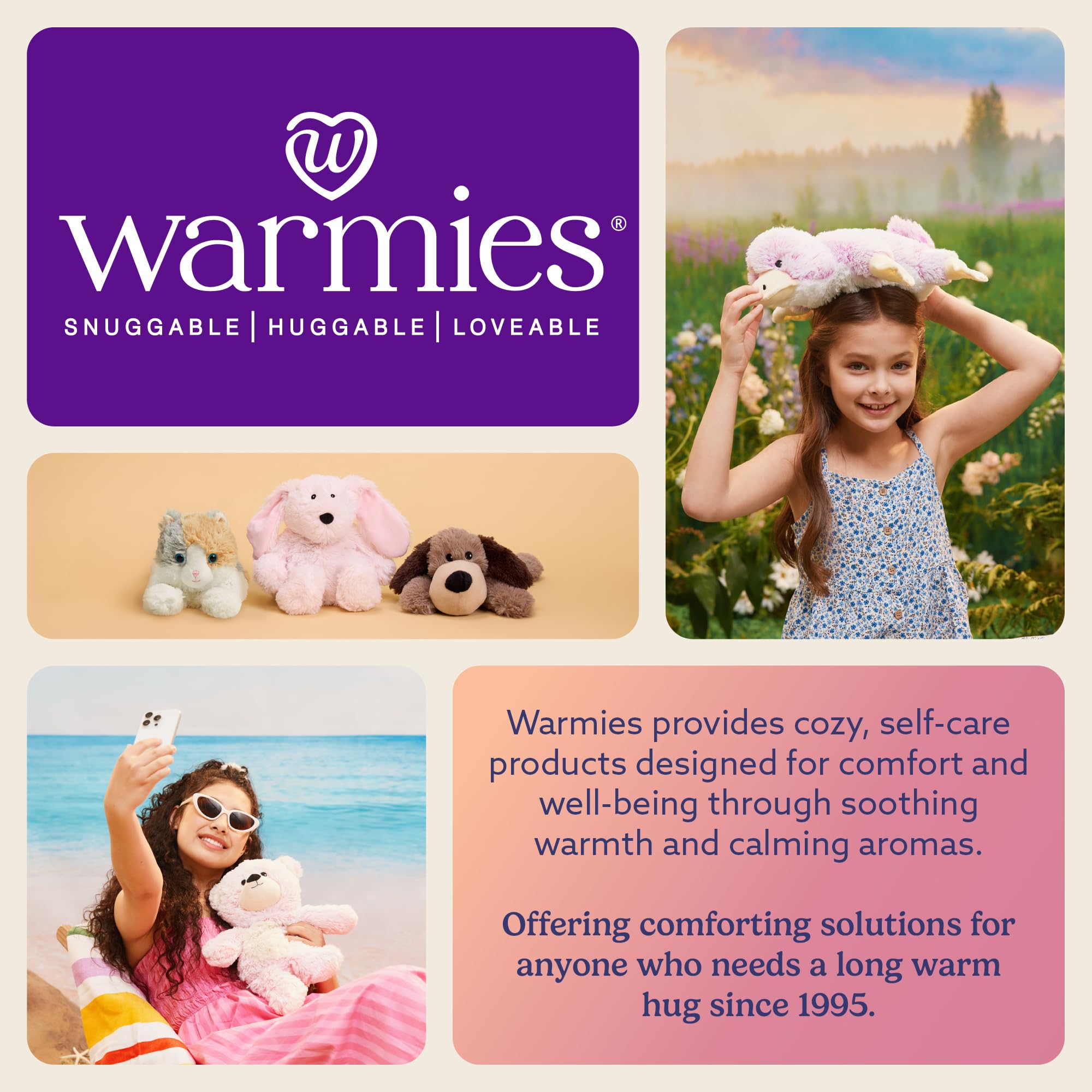 Child-safe design Woodstock Warmies suitable for all ages and gifting.