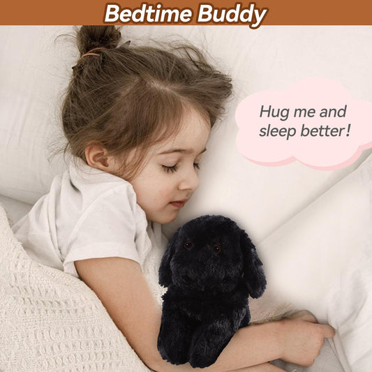 WarmPal Black Lab plush texture close-up shows ultra-soft fur