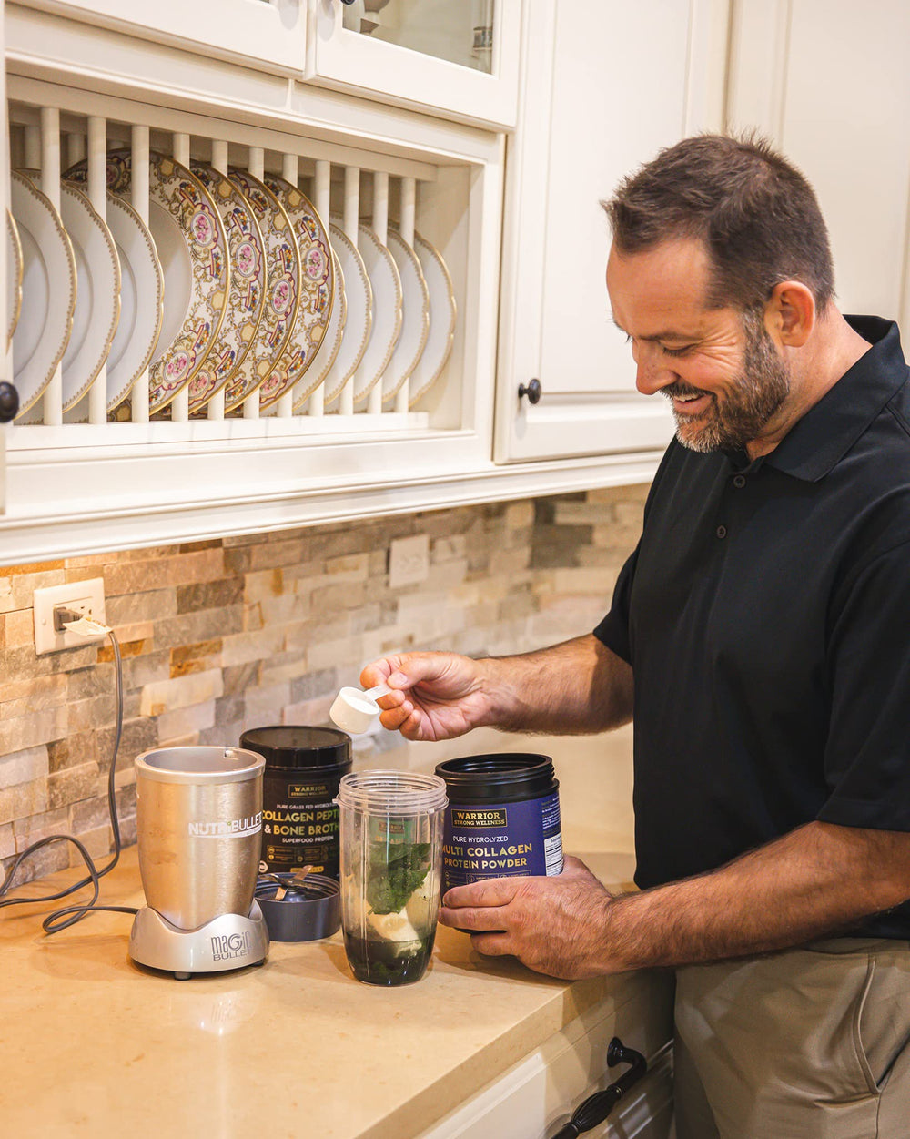 Warrior Strong Wellness collagen powder glass with refreshing drink.