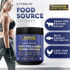 Warrior Strong Wellness collagen powder smoothie ready to blend with fruits.