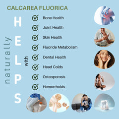 Stacked Calcarea Fluorica tablets indicate compact, easy-to-dose home use.
