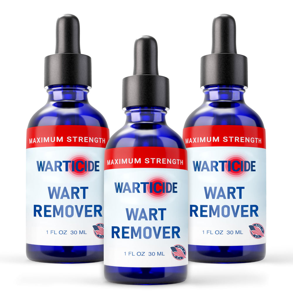 Warticide liquid wart remover dropper applying targeted treatment on skin.