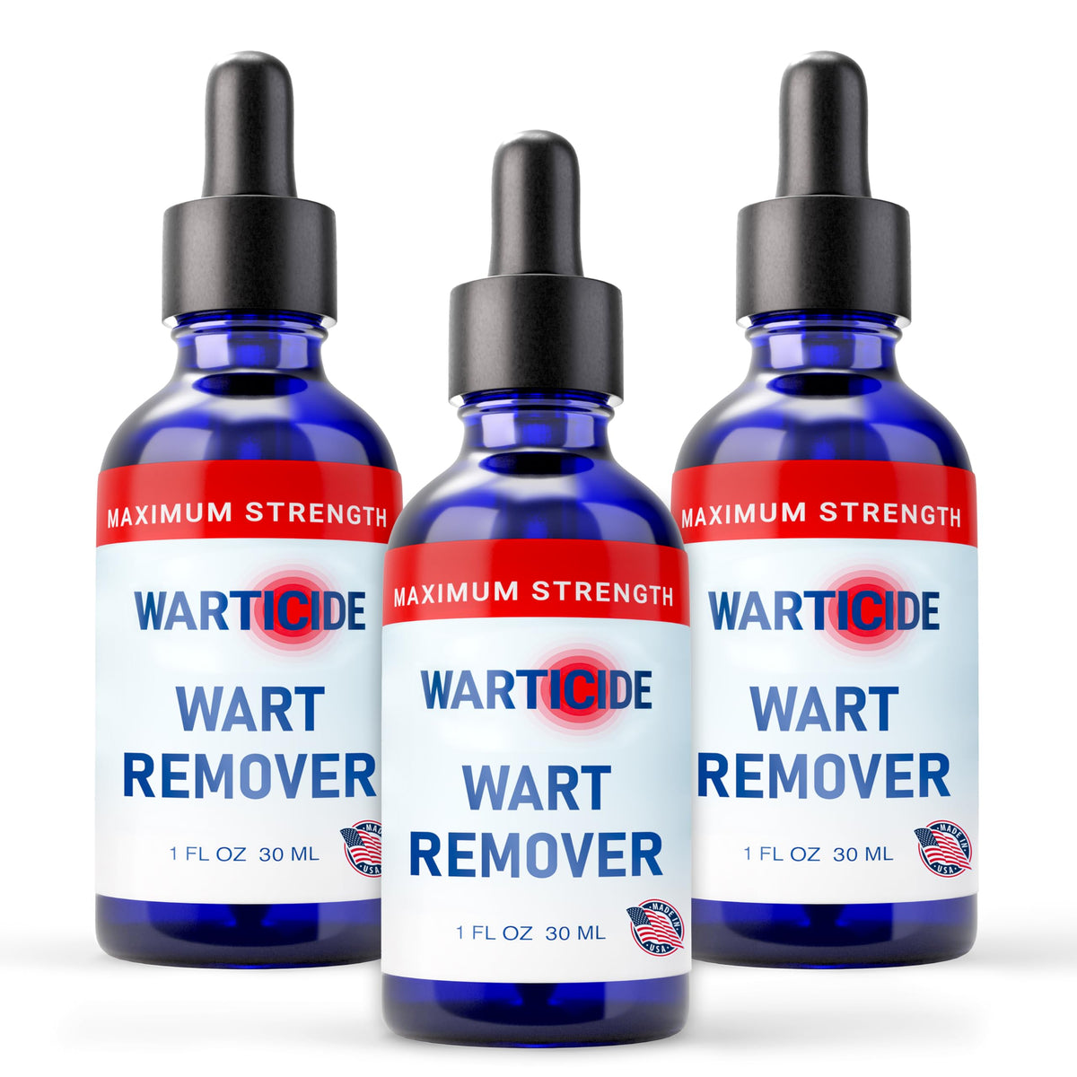 Warticide liquid wart remover dropper applying targeted treatment on skin.