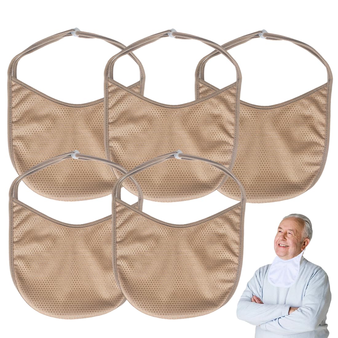 Washinbed tracheostomy cover khaki 5-piece set offers convenient daily replacement.