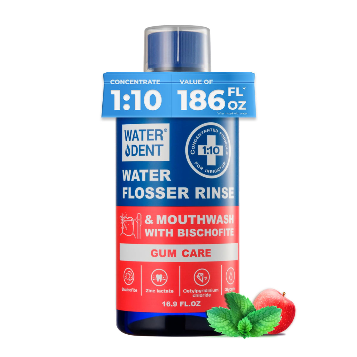 WATER DENT concentrated rinse Apple Mint bottle ready for daily water flossing and breath freshness