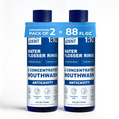 WATER DENT fluoride mouthwash bottle in citrus mint, ready for water flosser use