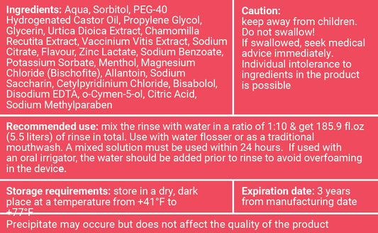 WATER DENT Apple Mint rinse label closeup highlighting natural flavor