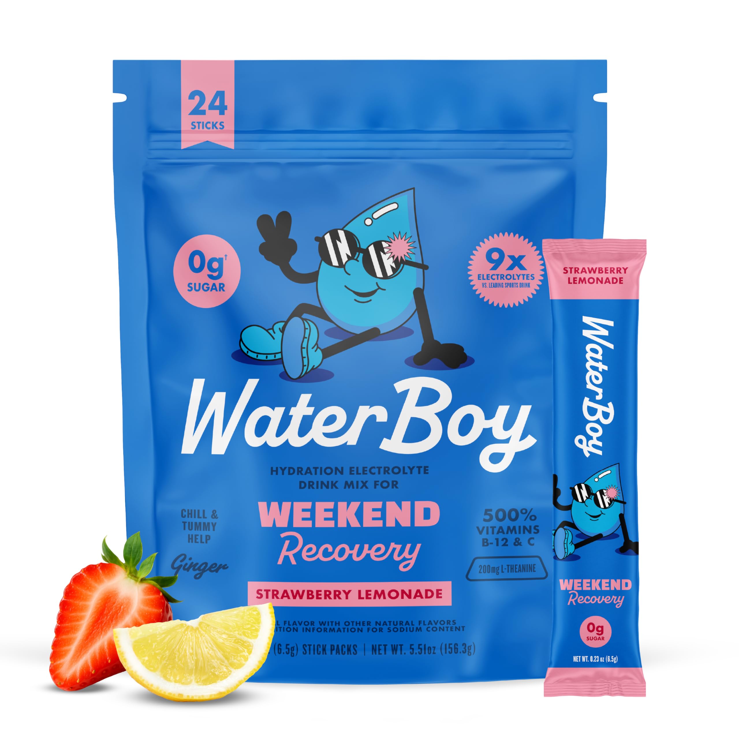 Waterboy Weekend Recovery strawberry lemonade stick for on-the-go hydration