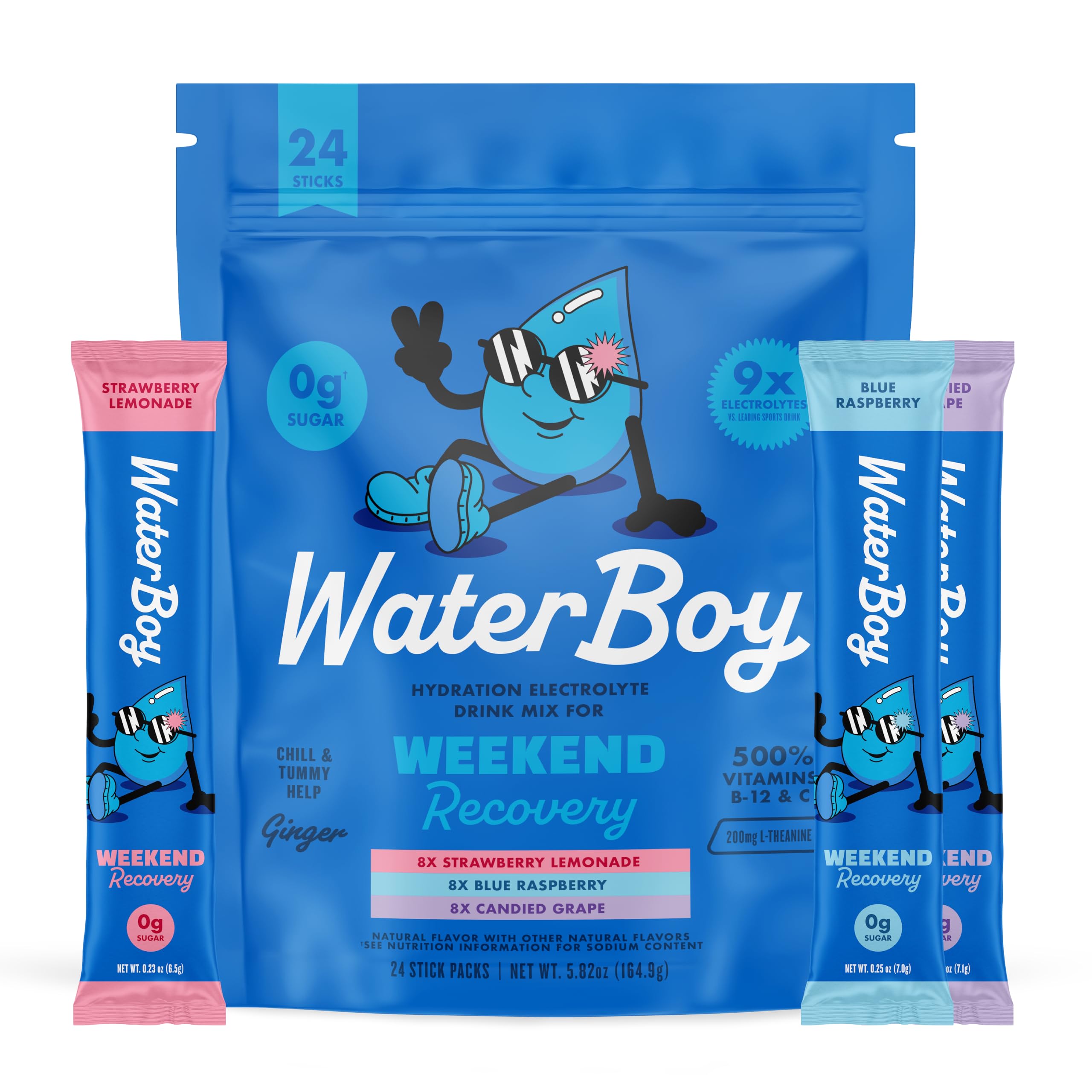 Waterboy Weekend Recovery variety-pack front view for post-workout hydration