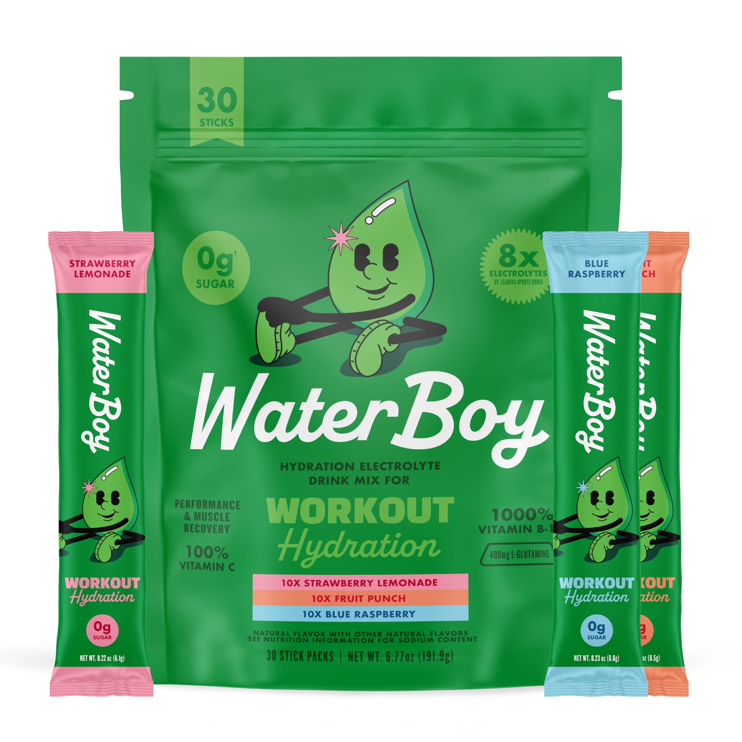 Waterboy Workout Hydration packet ready to mix for daily training.