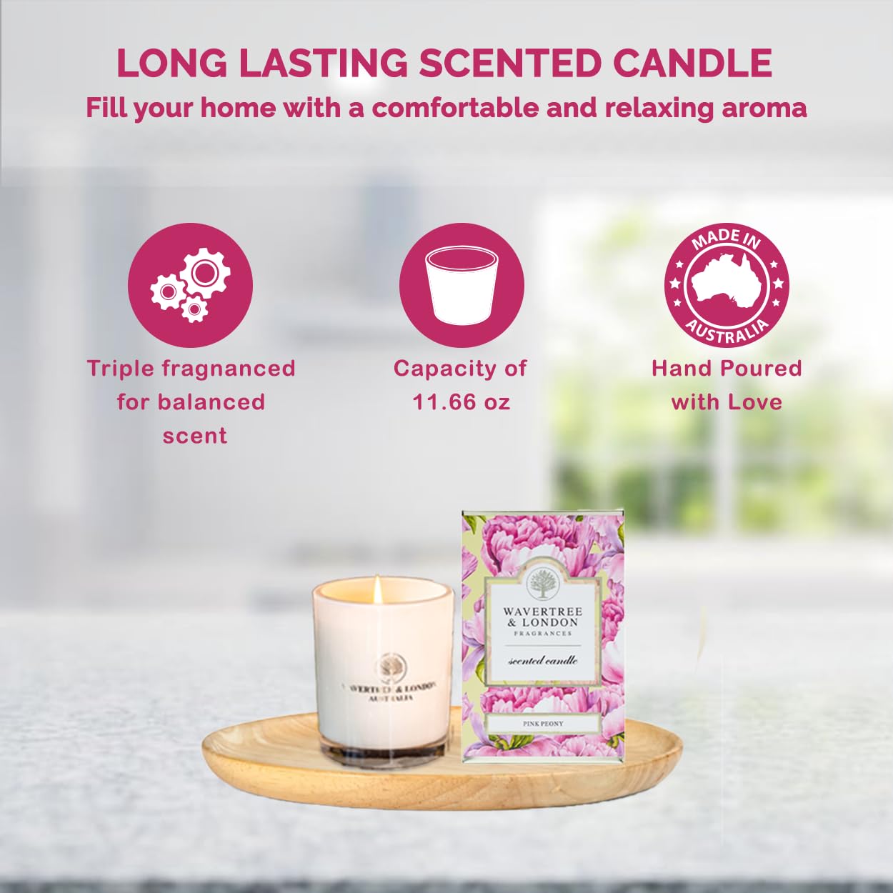 Wavertree & London Pink Peony Candle 11.66 oz jar for premium ambience.