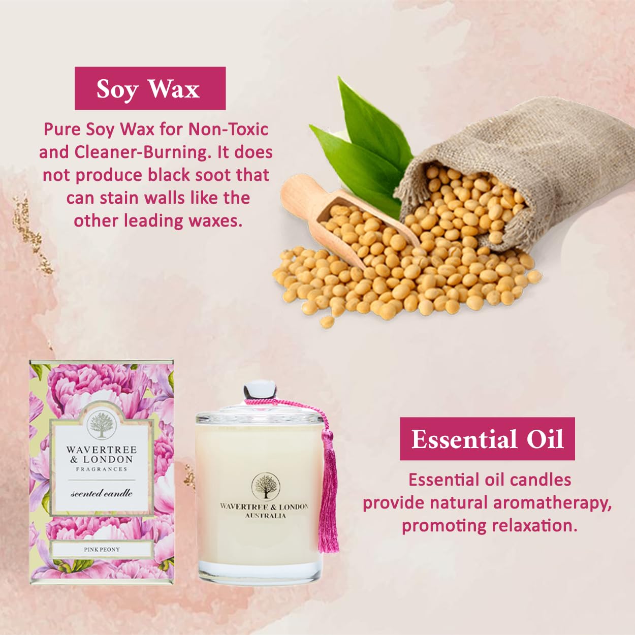 Wavertree & London Pink Peony Candle hand-poured in Australia.
