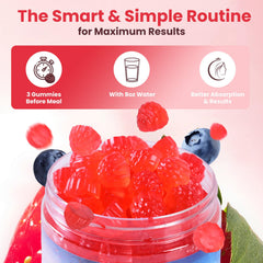 Vegan, sugar-free gummies with hyaluronic acid and vitamins after workouts.