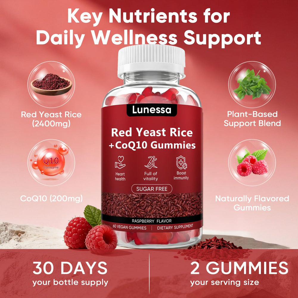 WDVNEX Lunessa CoQ10 and red yeast rice ingredients close-up