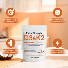 WDVNEX Vitamin D3 K2 Magnesium Softgels pouring bottle demonstrates easy portioning for daily energy.
