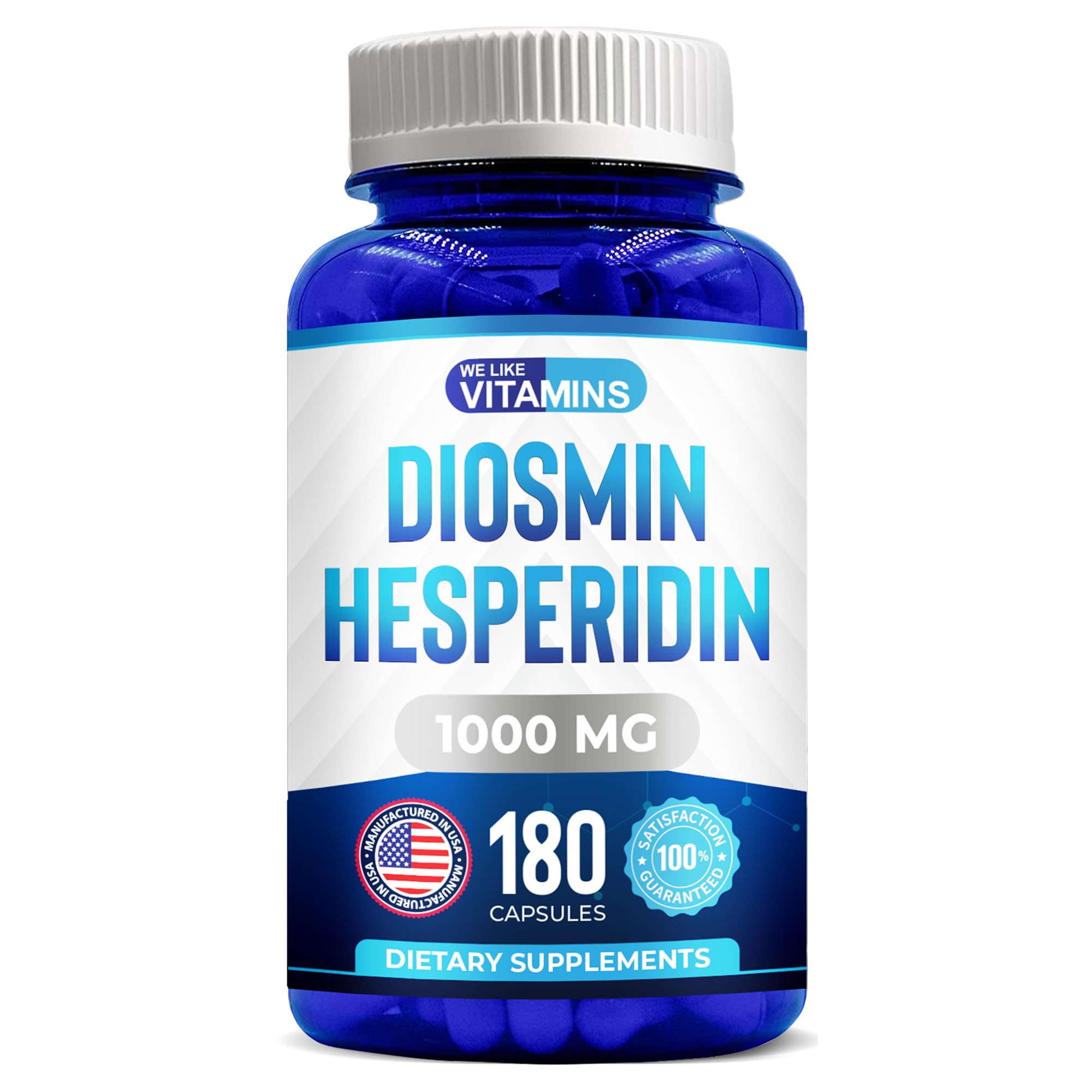 We Like Vitamins Diosmin Hesperidin 1000mg bottle with 180 capsules for daily circulation support.