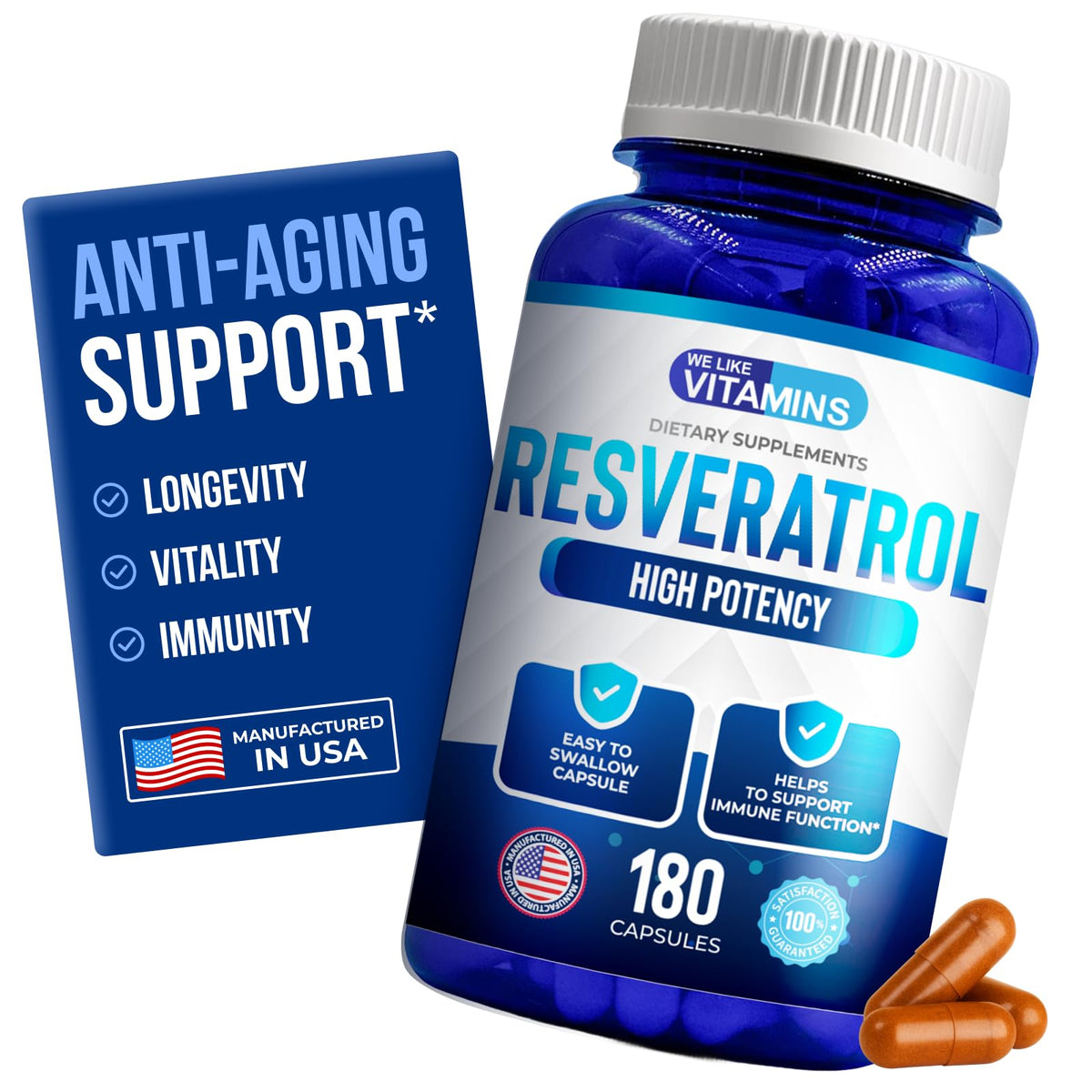 We Like Vitamins Resveratrol bottle front, a daily antioxidant option