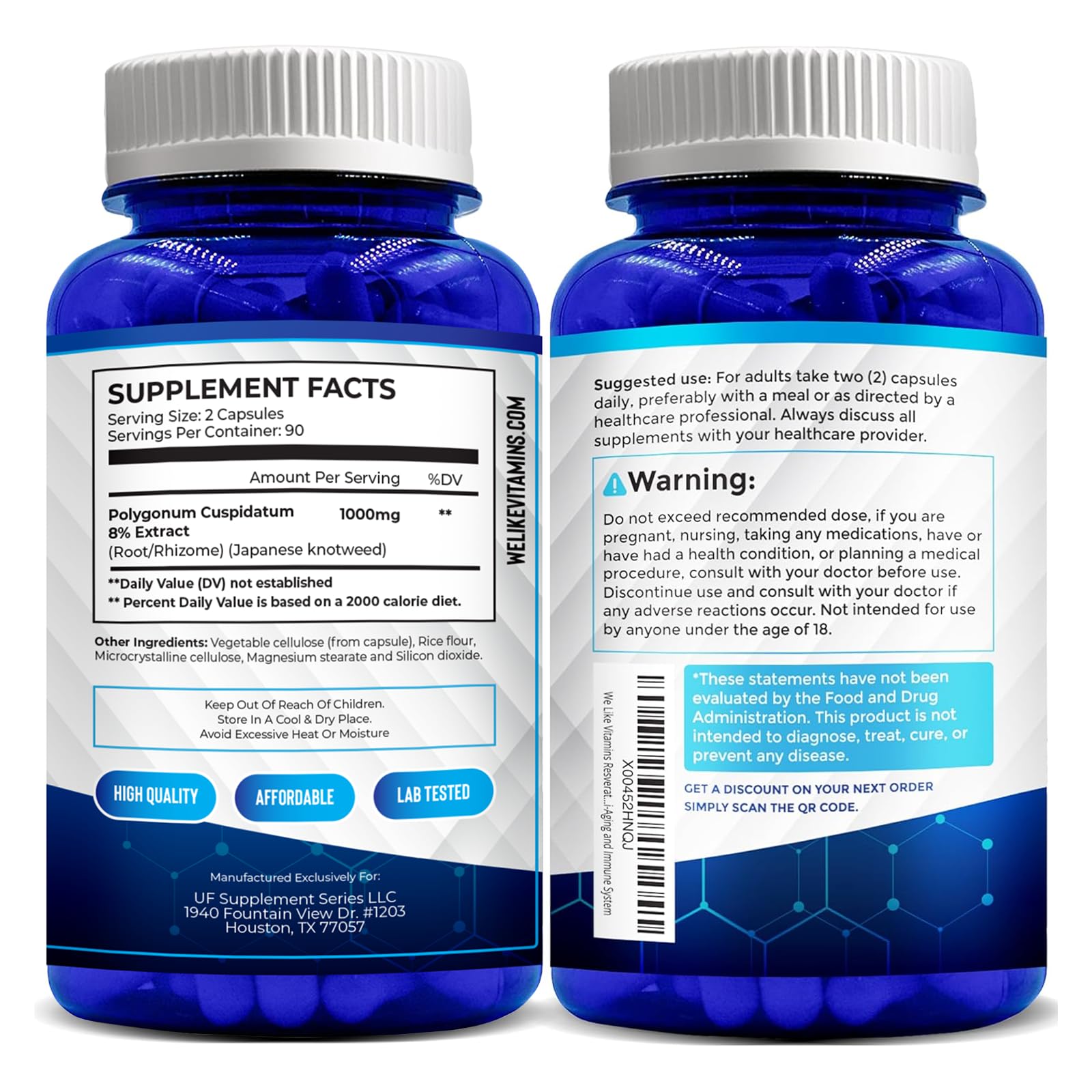 We Like Vitamins Resveratrol ingredients list, polyphenol sources highlighted