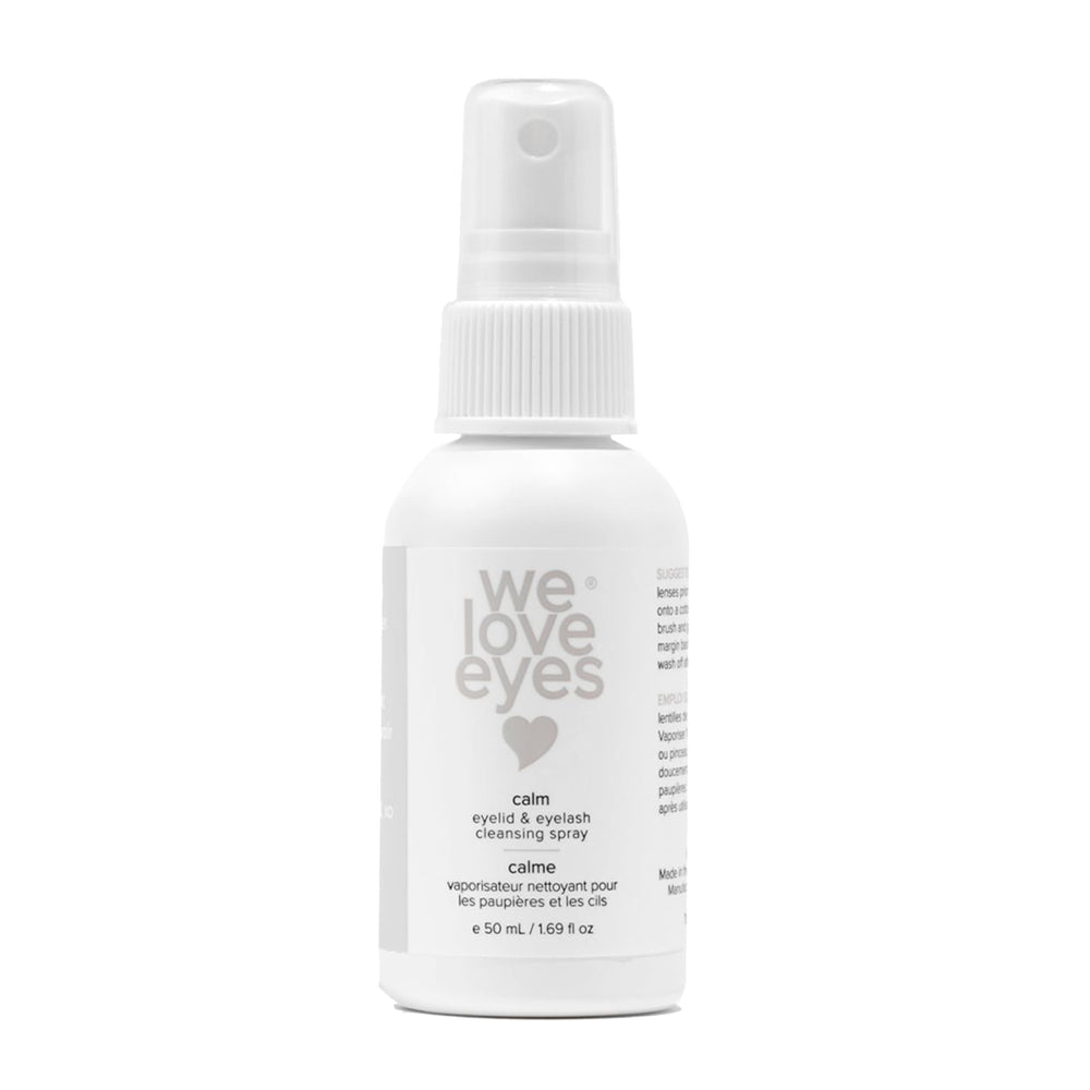 We Love Eyes chamomile eyelid cleansing spray bottle for gentle cleansing.