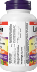 Webber Naturals lutein-zeaxanthin capsules on a bright countertop.