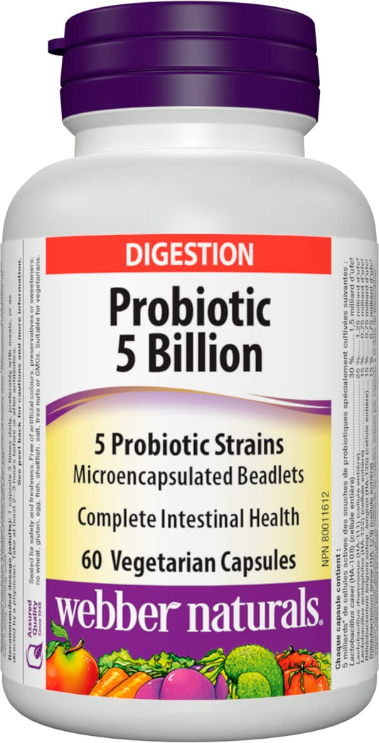Webber Naturals Complete Probiotic bottle with 60 capsules for daily gut balance.