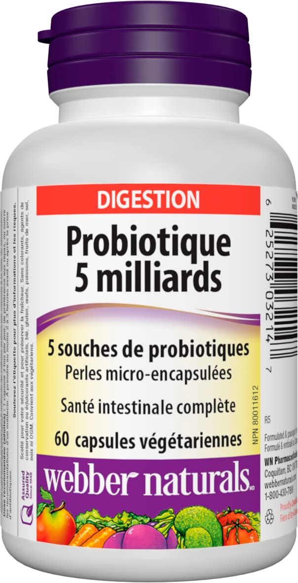 Close-up of Webber Naturals label showing multi-strain formulation and CFU details.