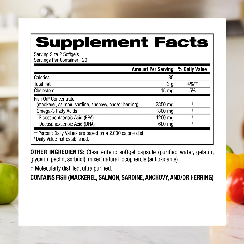 Webber Naturals omega-3 bottle label highlights 1800 mg EPA and DHA per serving.