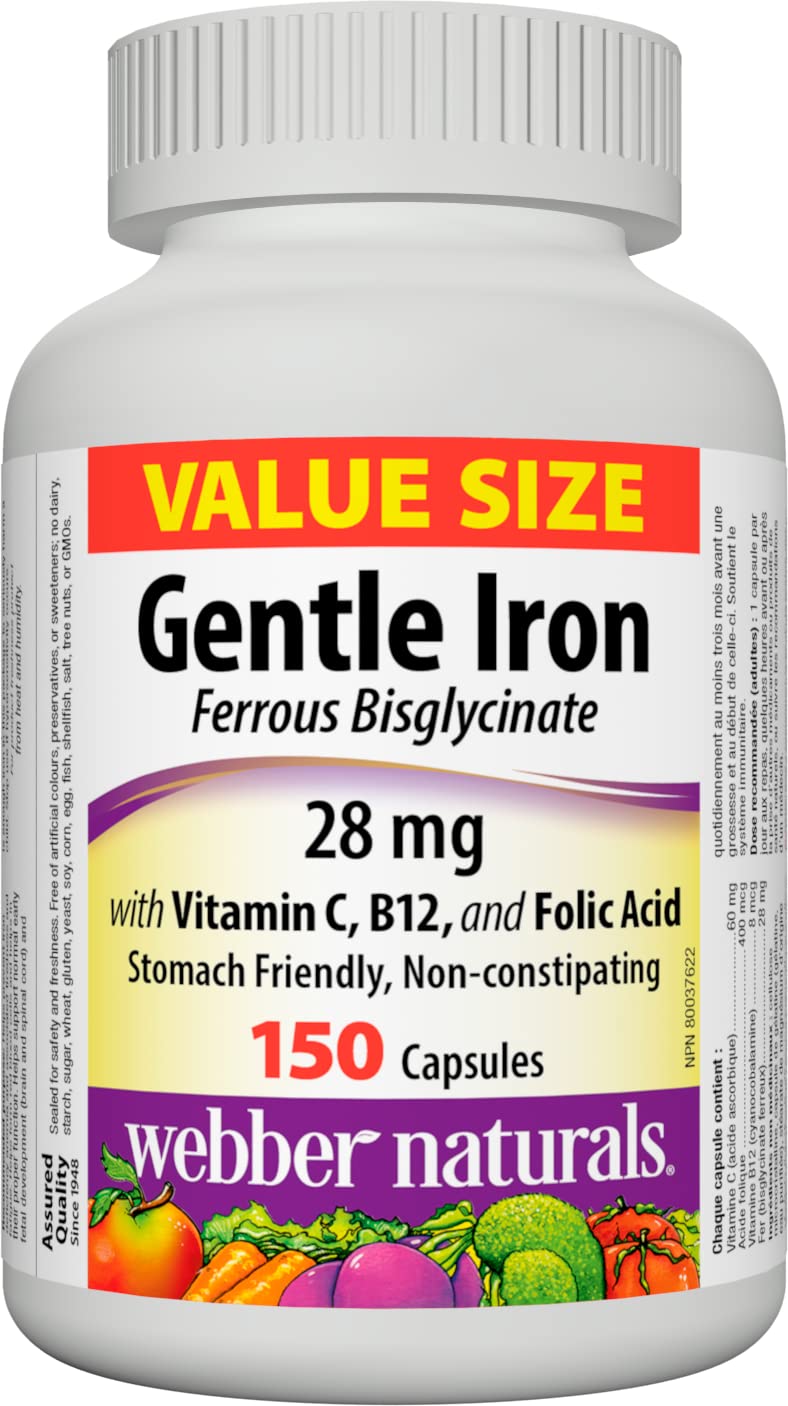 Webber Naturals Gentle Iron bottle front showing gentle stomach compatibility