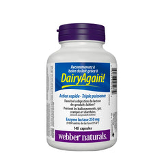 Webber Naturals Lactase label highlights 9000 FCC units per capsule for dairy digestion