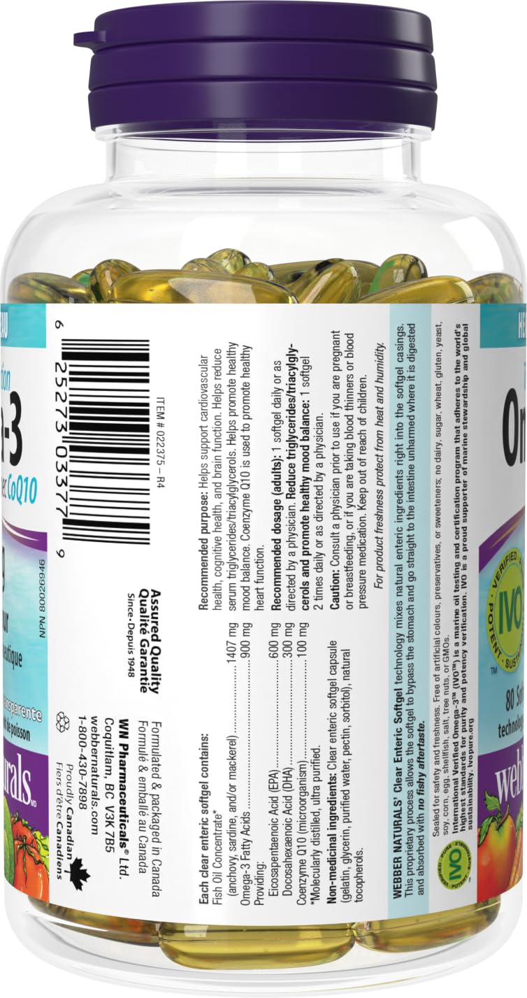Webber Naturals omega-3 with CoQ10 capsules suggest mood balance.