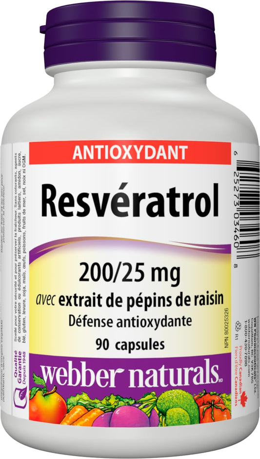 Webber Naturals Resveratrol grape seed-extract tablet closeup highlights dual-ingredient support