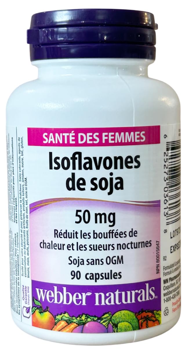 Webber Naturals Soy Isoflavones bottle back showing ingredients and NPN 80015647